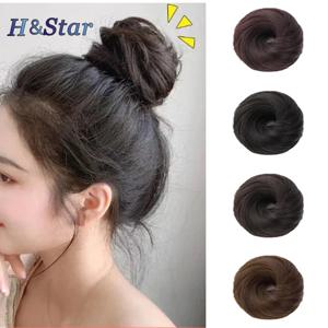 H & STAR 합성 지저분한 롤빵 헤어 피스 스트레이트 Chignon 확장 미니 고무 밴드 헤어 롤빵 Scrunchies 도넛 가발 액세서리
