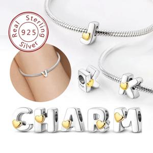 925 스털링 실버 26 A-Z 편지 매력 비즈 여성을위한 매력 원래 팔찌에 맞게 DIY 파인 쥬얼리 선물