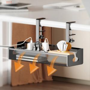 드릴링 없음 책상 아래 확장 가능 케이블 관리 클램프가 있는 책상 아래 금속 케이블 트레이 개폐식 전원 스트립 코드 홀더