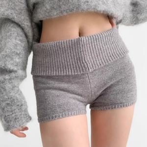 여성용 폴드 오버 웨이스트 니트 반바지, 니트 반바지
