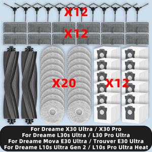 예비 부품 액세서리 호환 Dreame Mova E30 Ultra / L10s Ultra Gen 2 / L10s Pro Ultra Heat / X30 Ultra / X30 Pro / L30s Ultra / L30 Pro Ultra / Trouver E30 Ultra 메인 사이드 브러시 헤파 필터 걸레 천 먼지 봉투