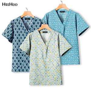 도매 스크럽 상의 병원 유니폼 통기성 치과 클리닉 의료 프린트 여성 간호사 스크럽 수술복 여성 남성