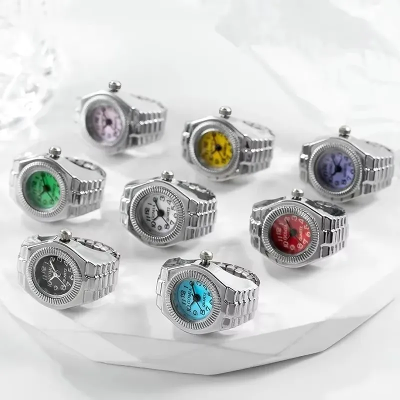 반지 시계 새로운 뜨거운 판매 창조적 인 합금 쉘 손가락 원형 다이얼 커플 남성과 여성