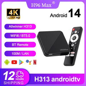 H96 MAX H313 스마트 TV 박스 안드로이드 14 ATV TV 박스 4K@60fps 100M/LAN Wifi6 BT5.0 Google 음성 보조 미디어 플레이어 셋톱박스