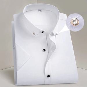 뜨거운 판매 남자 드레스 셔츠 정장 얇은 비즈니스 클래식 기본 다이아몬드 버튼 사회 흰색 셔츠 반팔 남성 의류