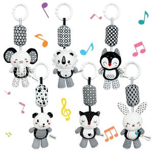 유모차 침대 어린이 침대 교수형 벨 봉제 인형 아기 유아 딸랑이 신생아 검정 흰색 비주얼 잡아 능력 훈련 장난감 비비 선물