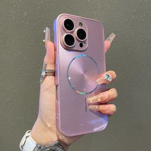 맥세이프 글리터 오로라 광택 폰 케이스 (아이폰 15, 16 Pro Max, 14 Plus, 13, 12, 11 호환) 풀 렌즈 보호 백 커버