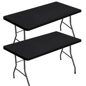 LMETJMA 직사각형 식탁보 6피트 테이블용 탄성 장착 식탁보 빨 수 있는 접이식 폴리에스테르 테이블 커버 JT898