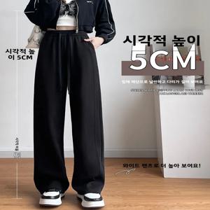 하이웨이스트 두꺼운 플리스 와이드 레그 팬츠 여성용 가을 겨울 한국 스타일 슬림 스트레이트 캐주얼 롱 바지