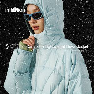 인플레이션 남성용 겨울 경량 다운 패딩 재킷 민들레 프린트 패커블 90% 오리털 후드 코트