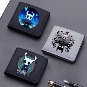 홀로우 나이트 지갑 남성용 짧은 접이식 지갑 게임 만화 ID 카드 홀더 어린이 동전 사진 케이스 접이식 캔버스 지갑 어린이 선물