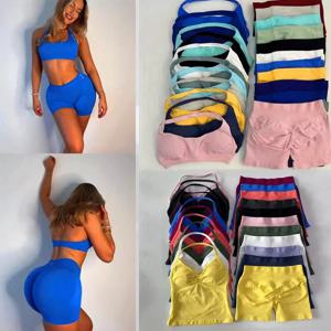 디요가 로고 2피스 임팩트 짐 세트 탱크탑 하이웨이스트 스크런치 심리스 쇼츠 짐 슈트 피트니스 의류 액티브웨어 운동복