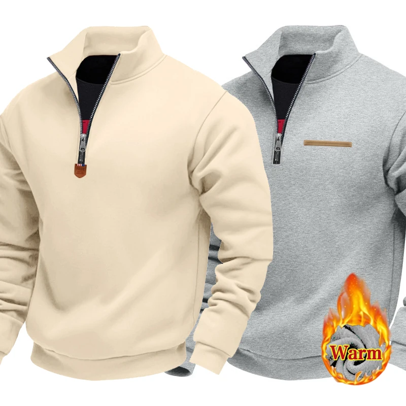 미국 가을 겨울 헤비 플리스 긴팔 남성 스웨트셔츠 하프 지퍼 루즈 스탠드업 칼라 풀오버 남성 스웨트셔츠