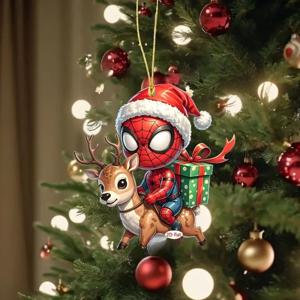 스파이더맨 크리스마스 장식품 가정용 어린이 마블 애니메이션 2D 플랫 펜던트 크리스마스 트리 자동차 장식품 어린이 클래식 장난감 선물