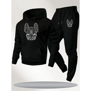 남성용 프렌치 불독 프린트 후드티 & 바지 세트 포켓이 있는 아늑한 플리스 안감 캐주얼 스포티 의상 긴 소매 후드 티셔츠