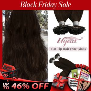 Ugeat 플랫 팁 헤어 익스텐션 인간 헤어 퓨전 레미 헤어 14-24
