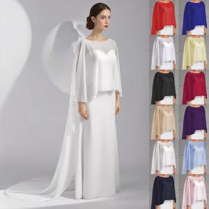 웨딩 신부 쉬폰 롱 케이프 디너 파티 포멀 레이디 망토 o넥 무도회 여성 숄, 우아하고 하이로우 랩 화이트 핑크 블랙