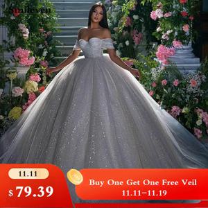 Smileven-공주 웨딩 드레스, 볼 가운, 반짝이 튤, 연인 신부 드레스, 오프 숄더 웨딩 가운