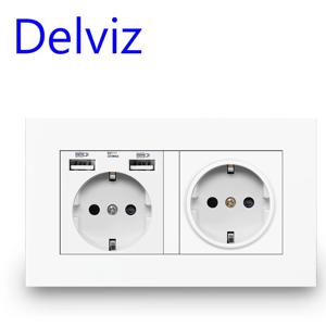 Delviz EU 표준 USB 소켓, 이중 콘센트, 16A 품질 전원 패널 AC 110~250V 146mm * 86mm, 이중 프레임 벽 USB 전원 콘센트