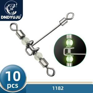DNDYUJU 10pcs 3way 빛나는 T 자형 크로스 라인 롤링 회전 진주 구슬 낚시 회전 Fishhooks 낚시 커넥터