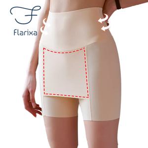 Flarixa 얼음 실크 높은 허리 여성 배꼽 컨트롤 원활한 반바지 스커트 아래 더블 레이어 복서 안전 바지 여성 Shapewear