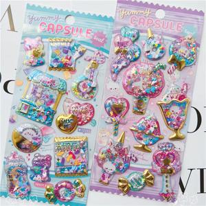 1개/4개 랜덤 귀여운 캡슐 반짝이는 3D 스티커 스크랩북킹 DIY 저널 문구 스티커 귀여운 데코 아트 학교 용품