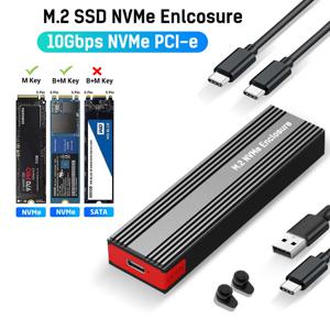 M2 NVMe SSD 인클로저 10Gbps PCIe SSD 케이스 휴대용 박스 USB C 3.2 Gen2 도구 M.2 SSD용 방열판 패드가 있는 무료 외부 어댑터