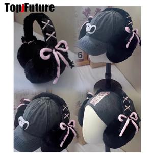 하라주쿠 Y2k 귀여운 달콤한 로리타 활 모피 귀 따뜻하게 여자 여자 겨울 따뜻한 귀마개 접이식 야외 감기 보호 귀 덮개