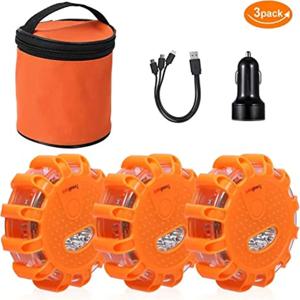 3 팩 LED 도로 플레어 깜박이는 비상 경고등 USB 충전식 도움말 플래시 길가 안전 디스크 자기 깜박이는베이스
