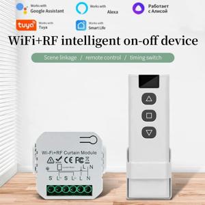 Tuya WiFi 스마트 커튼 스위치 롤러 블라인드 셔터 모듈 433MHz RF 원격 제어는 Alexa Google 홈 어시스턴트와 함께 작동합니다.