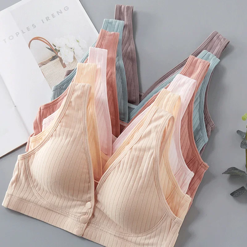 순수 코튼 간호 브래지어 여성 모유 수유 출산 속옷 여성 임신 플러스 사이즈 Bralette Gather Crop Top Women