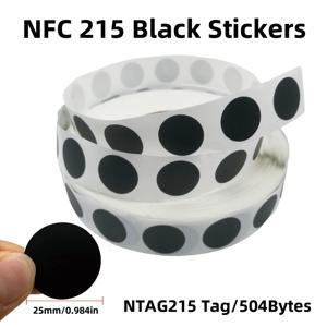 검정색 Ntag 215 NFC 전화 사용 가능 RFID 태그 스티커 접착 라벨 NFC Ntag215 자체 접착 태그 13.56MHz ISO14443A 스티커