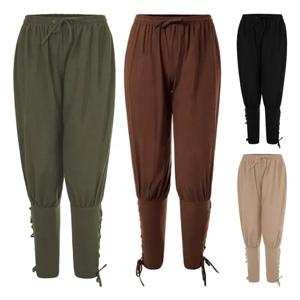 성인 남성 중세 해적 바지, 린넨 기수 기사 코스튬, 루즈 레깅스, 블랙 네비게이터 다리 붕대 바지