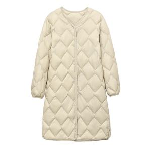 NewBang 여성용 롱 초경량 다운 재킷, 덕 다운 코트, 따뜻한 다이아몬드, 경량 O넥 코트