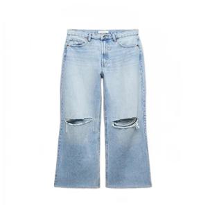 트라프 자 여성 패션 찢어진 장식 청바지 블루 팬츠 메탈 지퍼 스트레이트 레그 캐주얼 스트리트웨어 하이 웨이스트 청바지