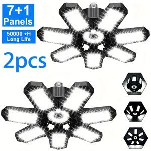 1/2팩 변형 가능한 LED 차고 전구, 미니 7+1 조절 가능한 패널 E26/E27 LED 전구 천장 조명, 작업장 차고 램프용