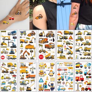 10 시트 굴삭기 차량 패턴 임시 문신 핸드 바디 엔지니어링 크레인, 만화 문신 스티커