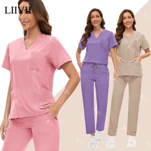 외과 유니폼 여성 의료 간호사 스크럽 세트 미용실 작업복 임상 의사 작업복 간호 액세서리 튜닉 슈트