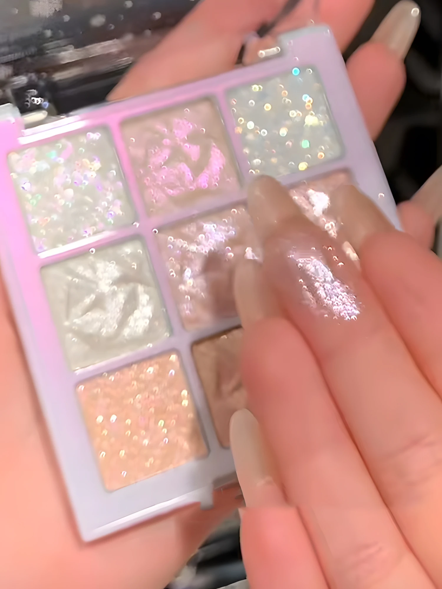 크리스마스 눈송이 아이섀도우 팔레트, 반짝이는 카멜레온 및 진주 빛 쉐이드, 미세하고 바르기 쉬운 파우더, 9 색 코라