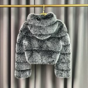 여성용 따뜻한 가짜 여우 모피 재킷, 짧은 패션 후드 인조 여우 모피 코트, 하이 퀄리티 크롭 모피 코트, 블랙, 겨울