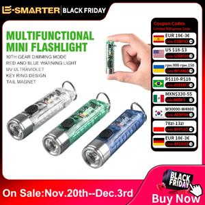 다기능 미니 EDC LED 손전등, 휴대용 키체인 라이트, 마그네틱 토치, USB 충전식 UV 램프, 비상 캠핑 랜턴