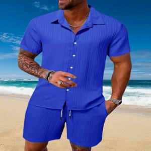 남성용 아이스 실크 반팔 스포츠 세트, 초박형 초경량, 단색 폴로, 캐주얼, 루즈한 반바지, 해변 서핑, 시원한 여름