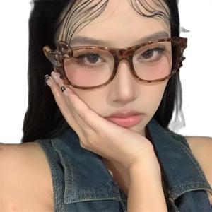 고양이 귀 표범 활 안경 프레임 렌즈 없음 코스프레 빈티지 새끼 고양이 할로윈 파티 의상 소품 장식 Y2K DIY 프레임