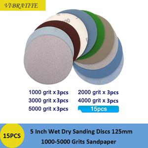 15PCS 5 인치 샌딩 디스크 모듬 1000-5000 그릿 습식 및 건식 사포 125mm 무작위 궤도 샌더 연마와 호환 가능