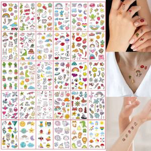 30 시트 손에 대 한 귀여운 만화 임시 문신 방수 문신 스티커 무지개 과일 달 가짜 손가락 문신