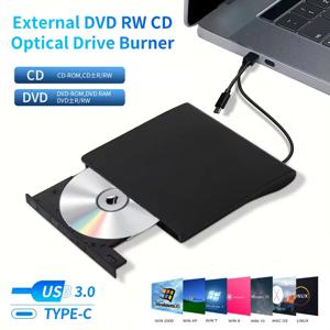 USB 3.0 Type-C 외부 DVD 버너 광학 드라이브 RW CD DVD-ROM 라이터 리더 플레이어 PC 노트북 용 휴대용 DVD 레코더