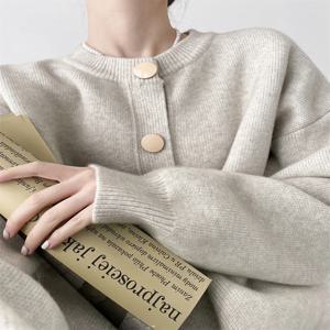 AOSSVIAO 여성용 O넥 카디건 스웨터, 니트 루즈 가디건, 솔리드 싱글 브레스트 스웨터, 가을 겨울