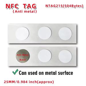 10Pc RFID 라벨 방지 금속 Ntag215 태그 온메탈 NFC 스티커 모든 NFC 지원 휴대폰 장치용 재기록 가능 스티커 NFC 태그
