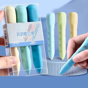 초등학생을위한 3 개/상자 구멍 지우개 잔류 물 없음 부스러기 없음 깨끗한 지우개 펜 이미지 스킨 특대 아트 포즈