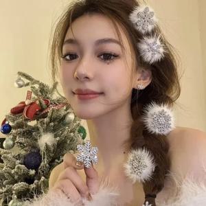 여성용 봉제 모피 눈송이 헤어 클립, 스위트 절묘한 라인스톤 활 덕빌 클립, 여아용 패션 헤어 액세서리, 2 개